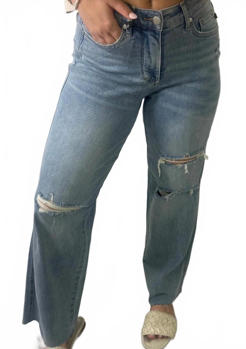 NEW JUDY BLUE destroy wide leg jeans in light